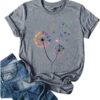Anbech Womens Dandelion Graphic T-Shirts Teen Girls Cute Sunflower Print Casual Tee Tops
