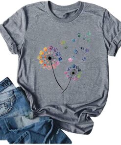 Anbech Womens Dandelion Graphic T-Shirts Teen Girls Cute Sunflower Print Casual Tee Tops