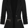 Genhoo Women's Long Sleeve Blazer Open Front Cardigan Jacket Work Office Blazer with Zipper Pockets S-3XL