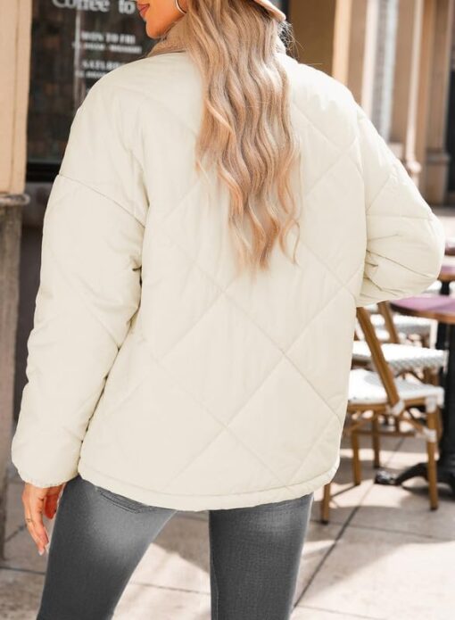 Dokotoo Women's Winter Casual Quilted Jackets Long Sleeve Button Down Puffer Jacket Padded Outerwear Coats - Image 5
