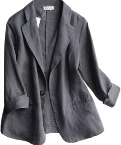 IDEALSANXUN Linen Blazer Women 3/4 Sleeve Lightweight Spring Summer Blazer Jackets