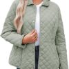 Dokotoo Women's Winter Quilted Jackets Long Sleeve Button Down Diamond Puffer Jacket Outerwear Coats with Pockets