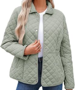Dokotoo Women's Winter Quilted Jackets Long Sleeve Button Down Diamond Puffer Jacket Outerwear Coats with Pockets
