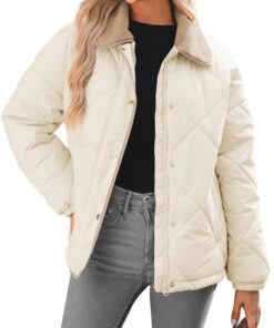 Dokotoo Women's Winter Casual Quilted Jackets Long Sleeve Button Down Puffer Jacket Padded Outerwear Coats