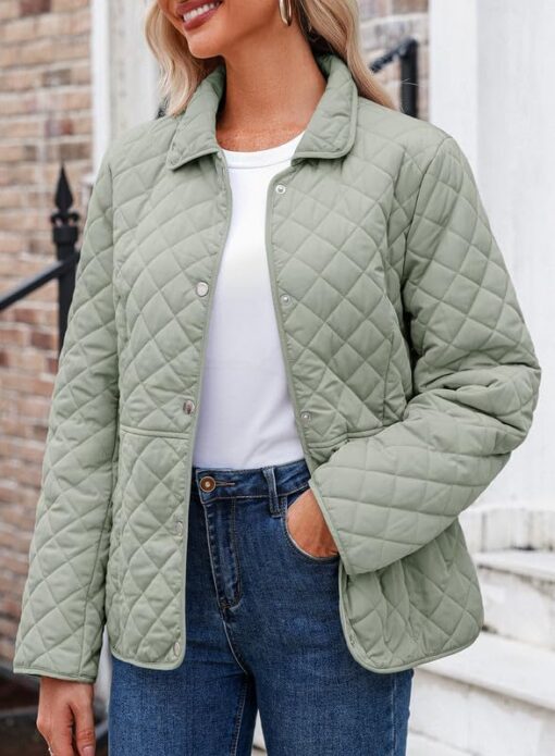 Dokotoo Women's Winter Quilted Jackets Long Sleeve Button Down Diamond Puffer Jacket Outerwear Coats with Pockets - Image 3