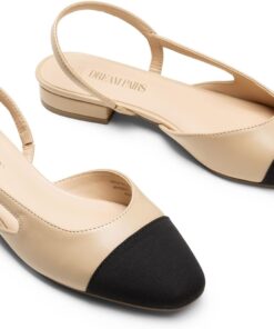 DREAM PAIRS Slingback Ballet Flats for Women Square Cap Toe Low Heel Dress Shoes Comfortable Work Flats for Office Party Wedding Business Casual