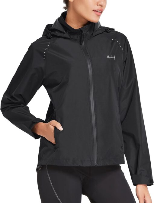 baleaf Women's Rain Jackets Waterproof Windbreaker Packable Running Lightweight Cycling Jacket Reflective Hooded - Image 2