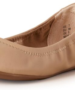 Amazon Essentials Women's Belice Slip On Ballet Flat, Beige, 8.5 Wide