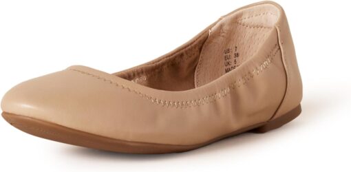 Amazon Essentials Women's Belice Slip On Ballet Flat, Beige, 8.5 Wide