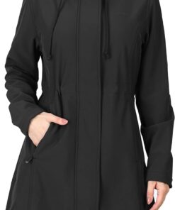 33,000ft Women's Softshell Long Jacket with Hood Fleece Lined Windproof Warm up Waterproof Windbreaker