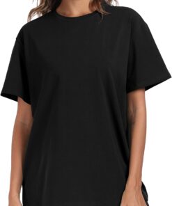 PRIMODA Womens Oversized Short Sleeve T Shirts Trendy Crew Neck Loose Workout Tee Casual Summer Tops Cotton