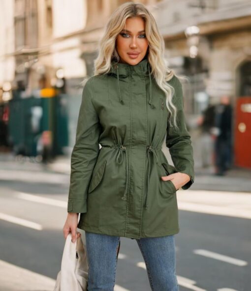 Women's Ligtweight Jackets Anorak Utility Drawstring Waist Hoodie Zip Up Fall Casual Coat with Pockets - Image 4