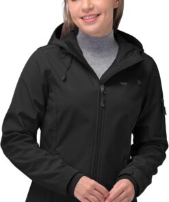 33,000ft Women's Softshell Jacket, Fleece Lined Warm Jacket Light Hooded Windproof Coat for Outdoor Hiking
