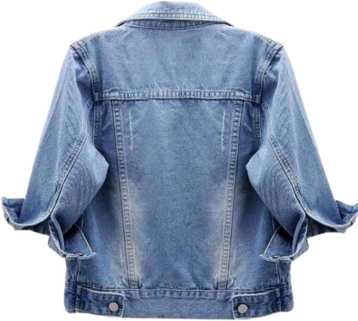 Unilexi Women's 3/4 Sleeve Colored Cropped Denim Jacket Light Wash Short Jean Jacket Trucker Coat - Image 2