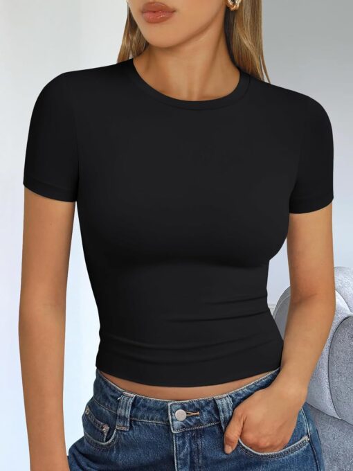 Trendy Queen Womens Basic T Shirts Summer Tops 2025 Short Sleeve Crop Tops Slim Fit Gym Workout Y2k Clothes - Image 6