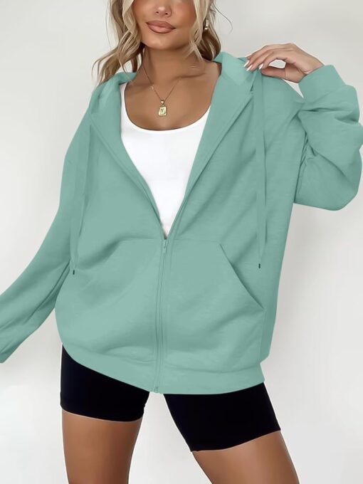 Women's Oversized Lightweight Hoodies for Women Full Zip Up Long Sleeve Drawstring Jackets - Image 5
