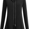 Zeagoo Women's Long Zip Up Hoodie Lightweight Oversized Tunic Sweatshirt Open Front Cardigan Jacket with Pockets