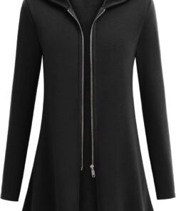 Zeagoo Women's Long Zip Up Hoodie Lightweight Oversized Tunic Sweatshirt Open Front Cardigan Jacket with Pockets
