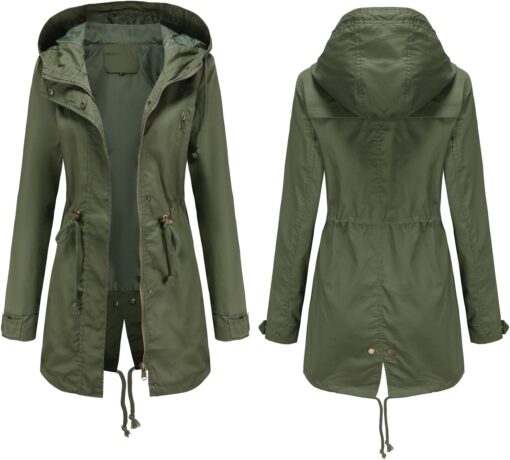 Women's Ligtweight Jackets Anorak Utility Drawstring Waist Hoodie Zip Up Fall Casual Coat with Pockets - Image 7