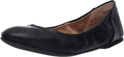 Amazon Essentials Women's Belice Slip On Ballet Flat, Black Faux Leather, 12 Wide