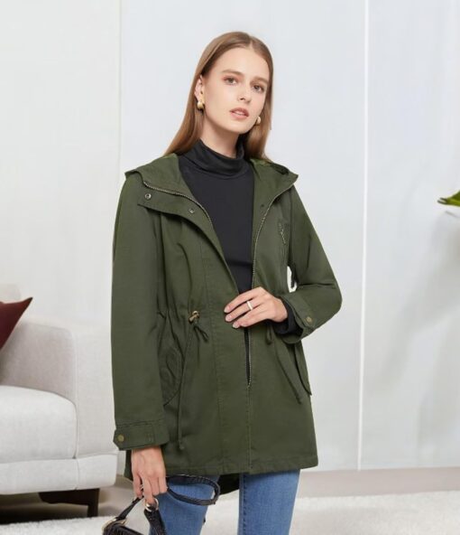 Women's Ligtweight Jackets Anorak Utility Drawstring Waist Hoodie Zip Up Fall Casual Coat with Pockets - Image 3