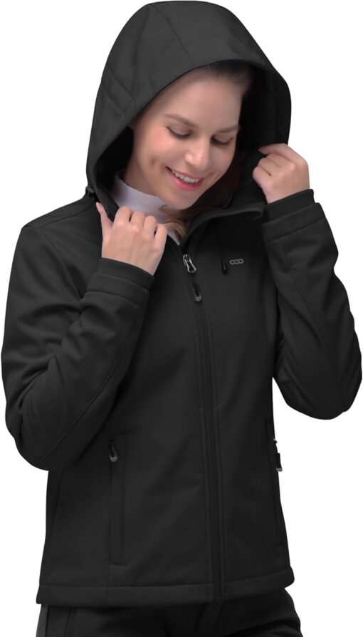 33,000ft Women's Softshell Jacket, Fleece Lined Warm Jacket Light Hooded Windproof Coat for Outdoor Hiking - Image 2