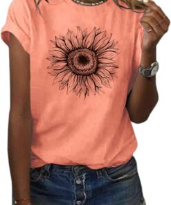 Cicy Bell Women's T Shirts Short Sleeve Tees Sunflower Graphic Loose Summer Tops