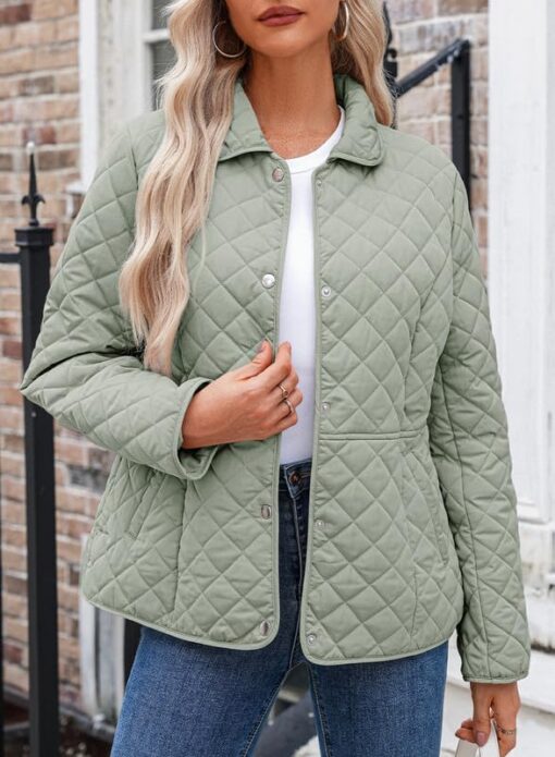 Dokotoo Women's Winter Quilted Jackets Long Sleeve Button Down Diamond Puffer Jacket Outerwear Coats with Pockets - Image 2