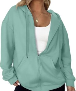Women's Oversized Lightweight Hoodies for Women Full Zip Up Long Sleeve Drawstring Jackets