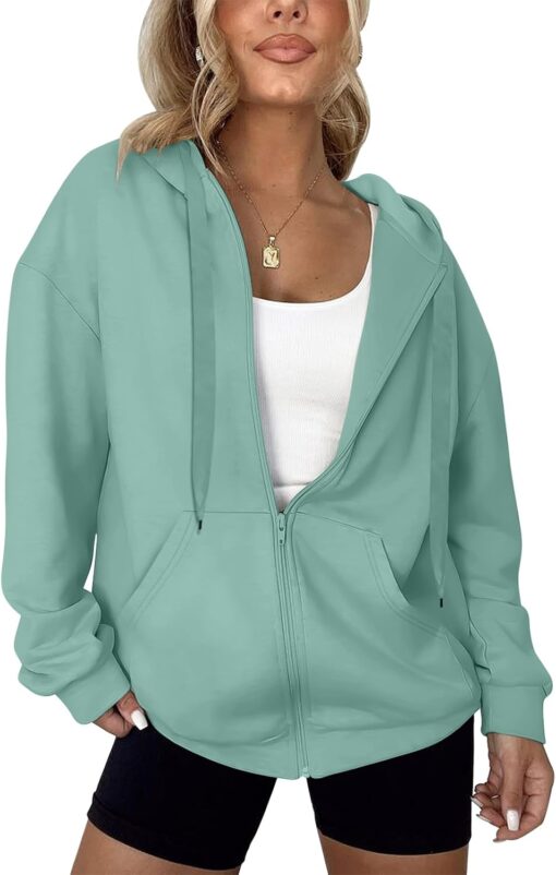 Women's Oversized Lightweight Hoodies for Women Full Zip Up Long Sleeve Drawstring Jackets