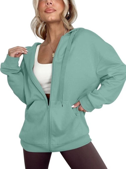 Women's Oversized Lightweight Hoodies for Women Full Zip Up Long Sleeve Drawstring Jackets - Image 6
