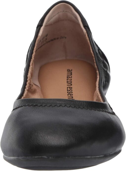 Amazon Essentials Women's Belice Slip On Ballet Flat, Black Faux Leather, 12 Wide - Image 2