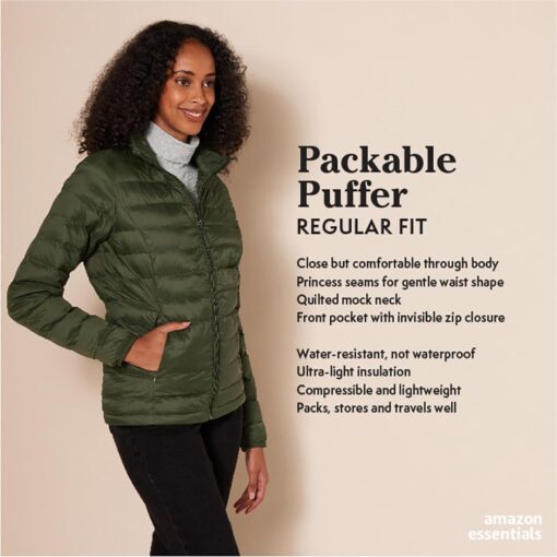 Amazon Essentials Women's Lightweight Long-Sleeve Water-Resistant Packable Puffer Jacket (Available in Plus Size) - Image 2