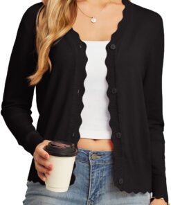 GRECERELLE Women's Long Sleeve V-Neck Button Down Cardigan Knit Shrugs Sweater