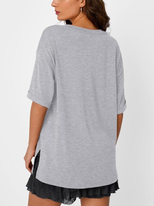 Trendy Queen Oversized Tshirts for Women Workout Plus Size Tops V Neck Short Sleeve Gym Shirts Casual Loose Fit Basic Tees - Image 4