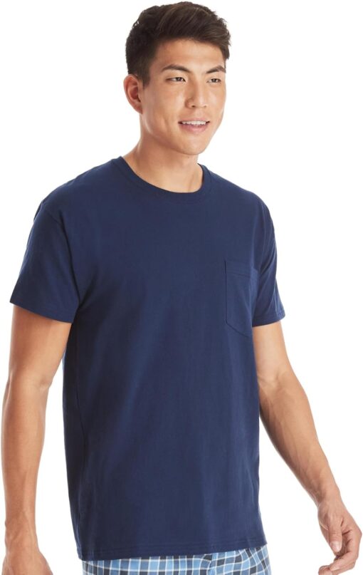 Hanes Men's Pocket Undershirt Pack, Cotton Crew Neck T-Shirt, Moisture Wicking Tee, Assorted 6-Pack - Image 2