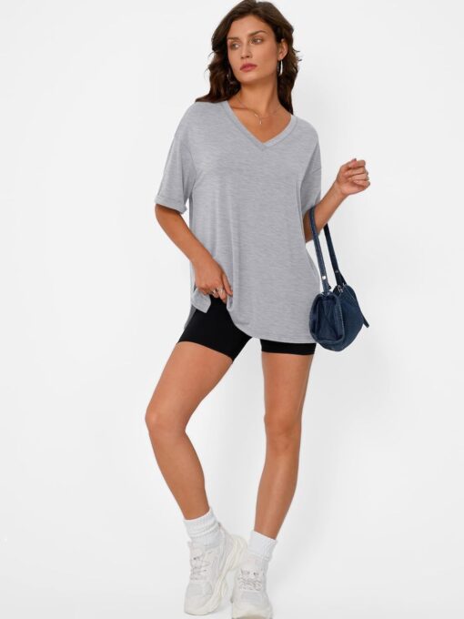 Trendy Queen Oversized Tshirts for Women Workout Plus Size Tops V Neck Short Sleeve Gym Shirts Casual Loose Fit Basic Tees - Image 5
