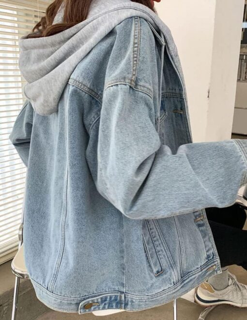 LifeShe Women's denim jacket with hood oversized distressed jean jackets hoodie - Image 4