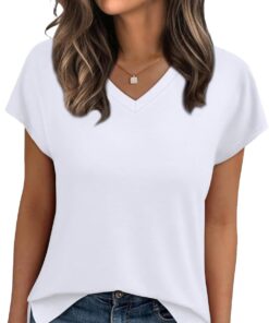 WIHOLL Womens Tops Basic Summer V Neck T Shirts Short Sleeve Dressy Casual Loose Fit Cute Tee Clothes Trendy Fashion Outfits