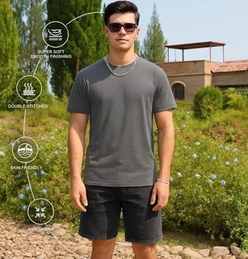 Sleepynuts Men's S to 3XL Premium Half Sleeve Round Neck Plain Combed Cotton Tshirt - Image 2