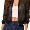 Fisoew Women's Crop Mesh Sheer Bomber Jackets Lightweight Long Sleeve Zip Up Jacket Outwear