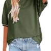 Dokotoo T Shirts for Women Striped Color Block Loose Fit Round Neck Womens Tops Fashion 2025 Oversized Tshirts for Women