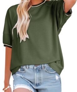 Dokotoo T Shirts for Women Striped Color Block Loose Fit Round Neck Womens Tops Fashion 2025 Oversized Tshirts for Women