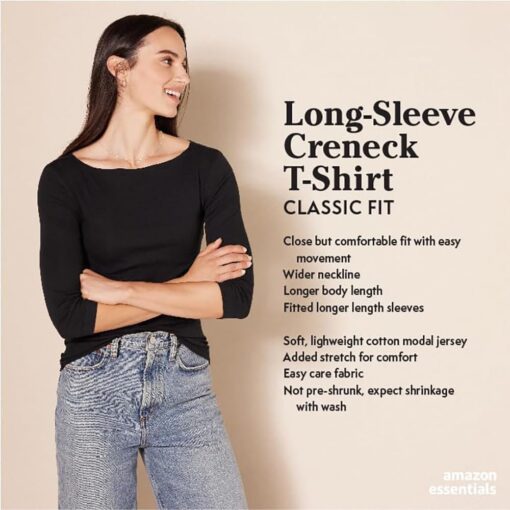 Amazon Essentials Women's Regular-Fit Long-Sleeve Crewneck T-Shirt (Available in Plus Size) - Image 2
