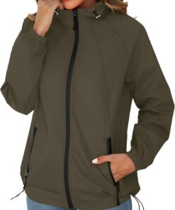 Avoogue Rain Jacket for Women Waterproof Lightweight Windbreaker Jacket with Hood Packable Raincoat with Pockets S-3XL