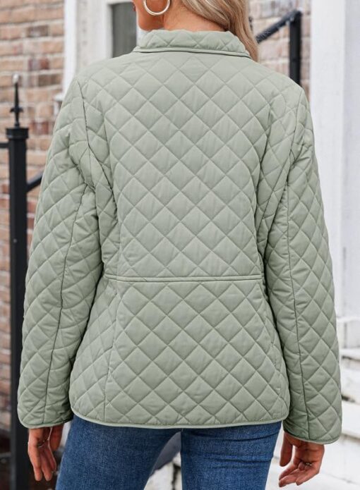 Dokotoo Women's Winter Quilted Jackets Long Sleeve Button Down Diamond Puffer Jacket Outerwear Coats with Pockets - Image 5