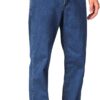 Soojun Mens Elastic Waist Jeans Relaxed Fit with Zipper and Button