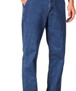 Soojun Mens Elastic Waist Jeans Relaxed Fit with Zipper and Button