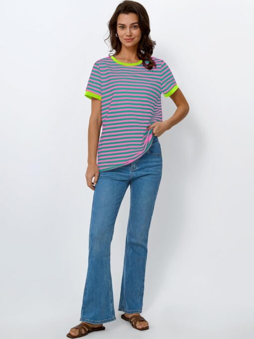 AUTOMET T Shirts for Women Striped Crewneck Casual Basic Summer Tops Short Sleeve Color Block Loose Tee Shirts - Image 5