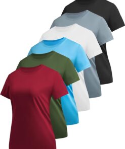 6 Pack Workout Tops for Women Short Sleeve UPF Sun Protection Athletic T Shirts Quick Dry Tennis Yoga Running Crew Neck Tee